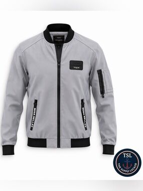 Vogue Mens Bomber Jacket Gray Black Zip Lightweight Size L